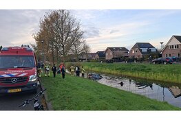 Auto rolt sloot in vanaf oprit. Brandweer doorzoekt sloot voor eventuele slachtoffers
