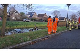Auto rolt sloot in vanaf oprit. Brandweer doorzoekt sloot voor eventuele slachtoffers