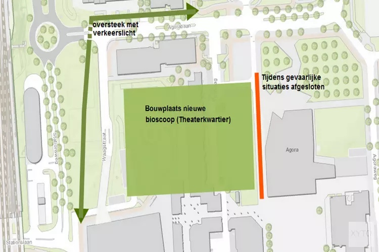 Nieuw fietspad langs bouwplaats bioscoop